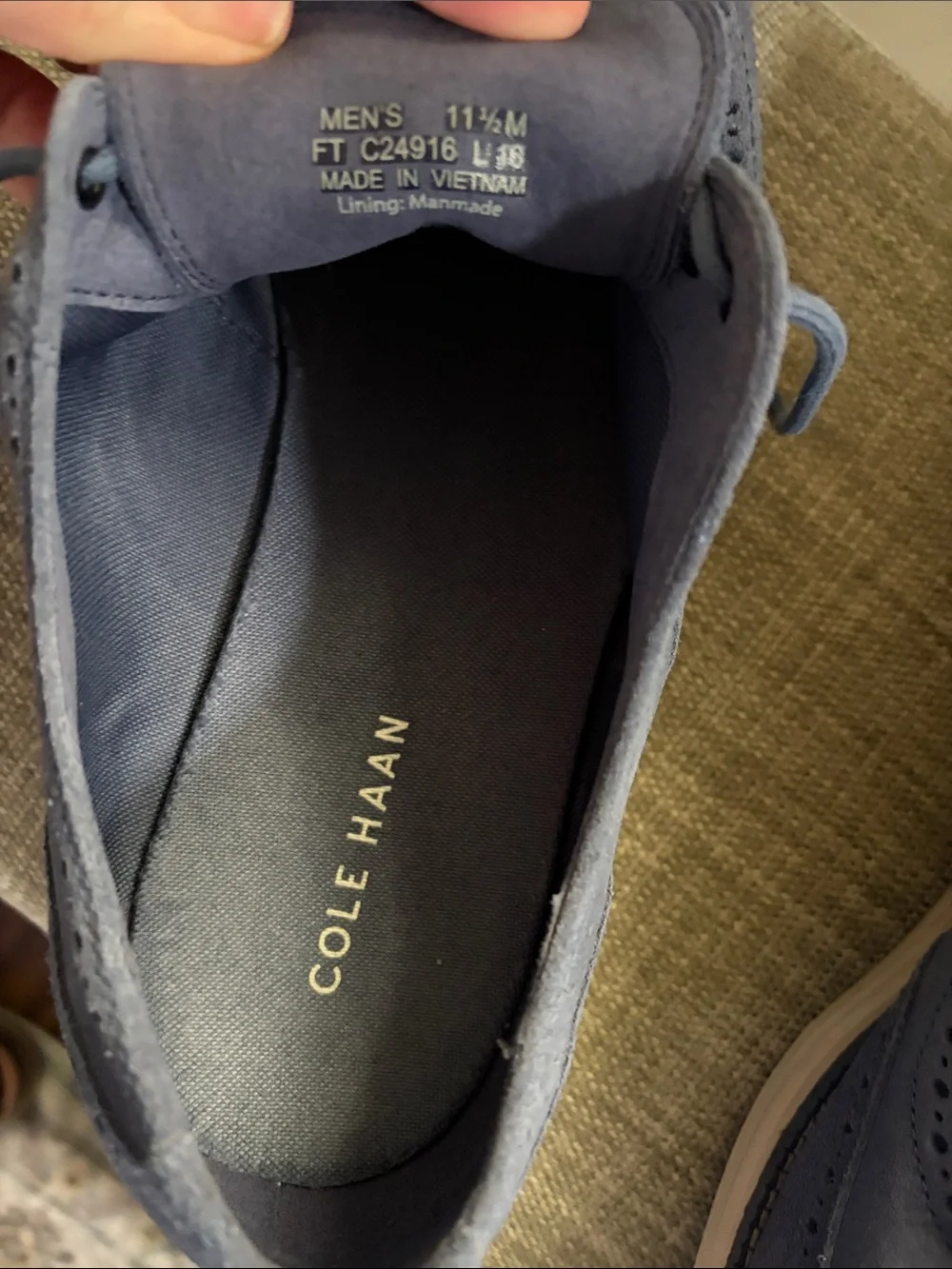 Cole Haan Men's Slate Blue Suede Wingtip Oxfords